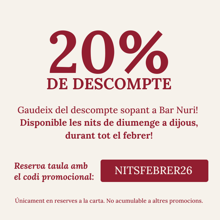 20% de descompte les nits de febrer | Bar Nuri